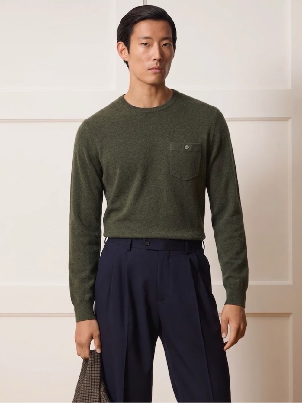 Todd Snyder $328 Green Long Sleeve Cashmere Crewneck Pocket Tee Sweater Medium